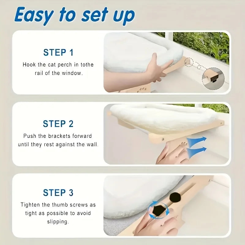 Cat window sill hammock, suitable for indoor cats, wooden and metal frame, easy to adjust window cat bed