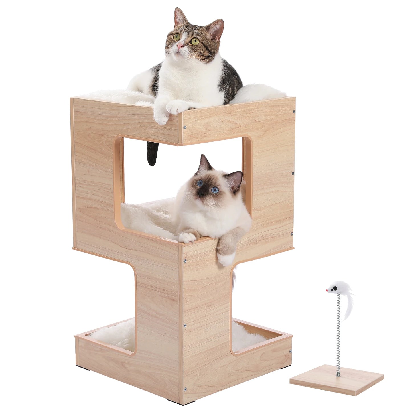 Wood Cat Condo House Bed with Removable Soft Mats | Modern Cat Tree Tower with Scratching Pad Cat | Scratcher Furniture Kitten Toys