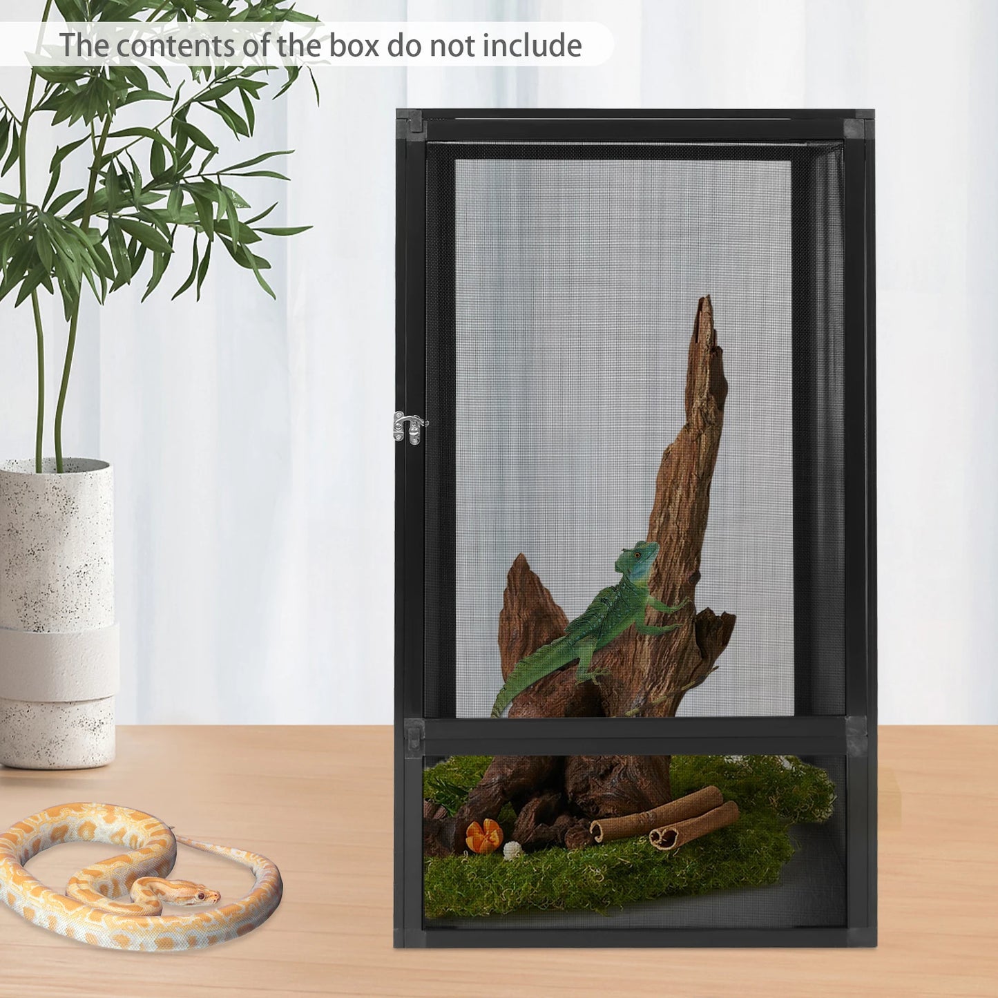 Micro Habitat Terrarium Enclosure, Rectangular Freestanding Reptile Feeding Box Pet Net Box Black 20kg