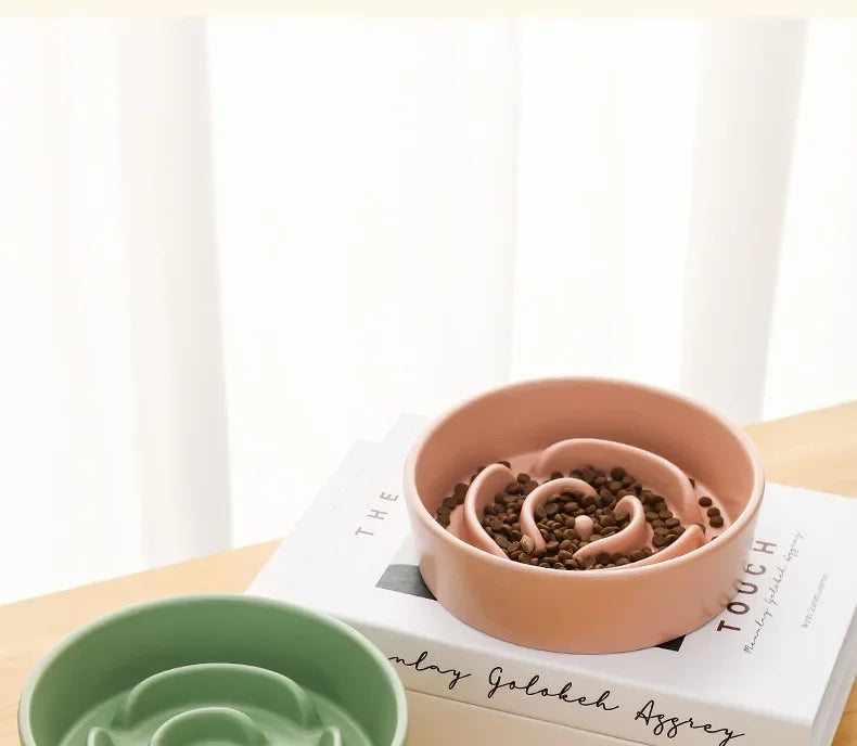 Ceramic Cat Dog Bowl, Ideal for Small and Medium-Sized Dogs, Slow Feeder Anti-Choking