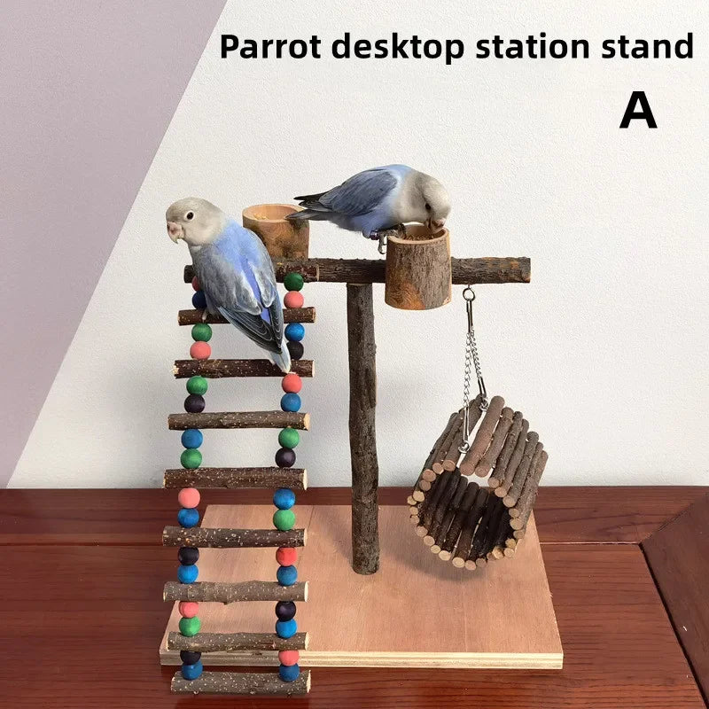 Solid Wood Parrot Stand Training | Wooden Pole Ladder Game Small Pet Interactive Amusement Park Desktop