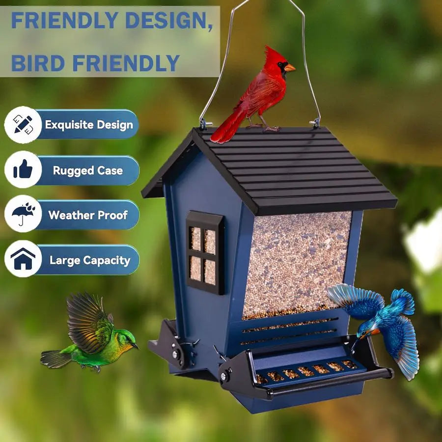 Squirrel Proof Metal Hanging for Outdoor Wild Bird Feeder, with Bilateral Weight Activated Perches, Large Feeder