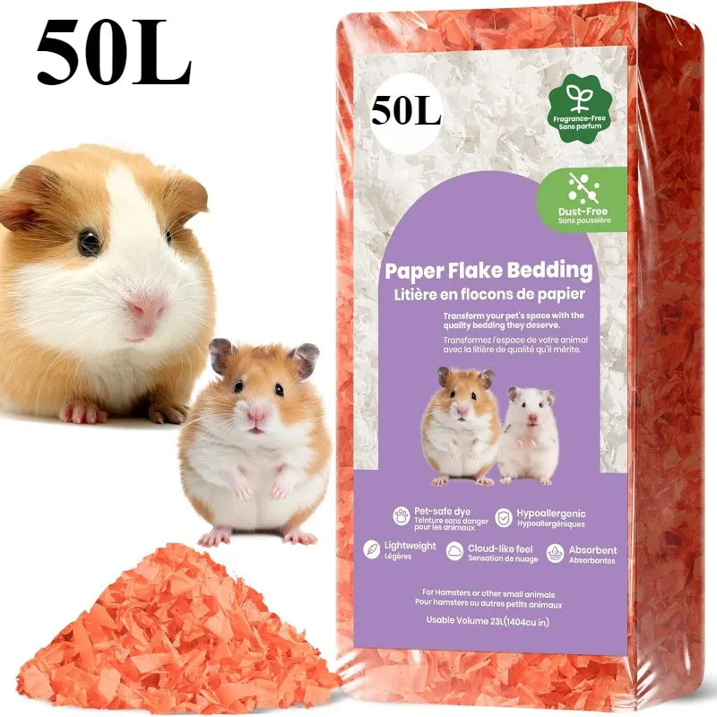 23L/50L Paper Small Pet Bedding, Hamster, Rabbits, Guinea Pigs, Odor Control Dust-Free, Moisture Absorbent Natural Shavings Bedding