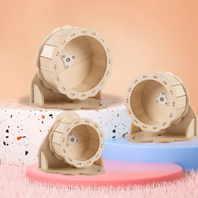 Wood Hamster Running Wheel, Squirrel Guinea Pig Treadmill, Toy Hamster Cage Exercise Running Wheel