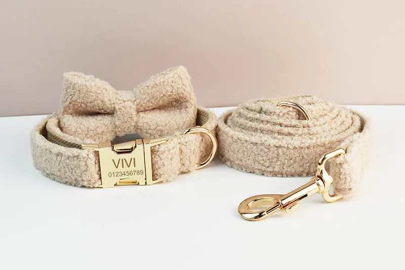 Luxury Personalized Dog Collar Harness Leash set custom,  Logo detachable dog bow tie collar leash diy