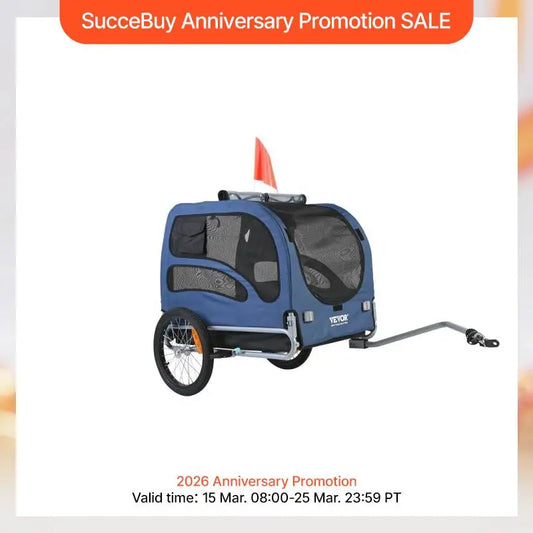 SucceBuy 100lbs Pet Cart Bicycle Carrier, Dog Bike Trailer with Coupler, Reflectors, Flag, Collapsible to Store for Dogs Travel