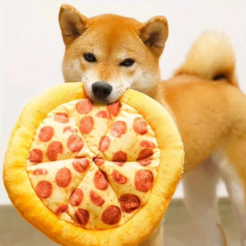 Squeaky Plush Pizza & Shrimp Dog Toy | Durable Chew for Small Breeds Interactive Play | Soft Teething Puppy Chew Toys