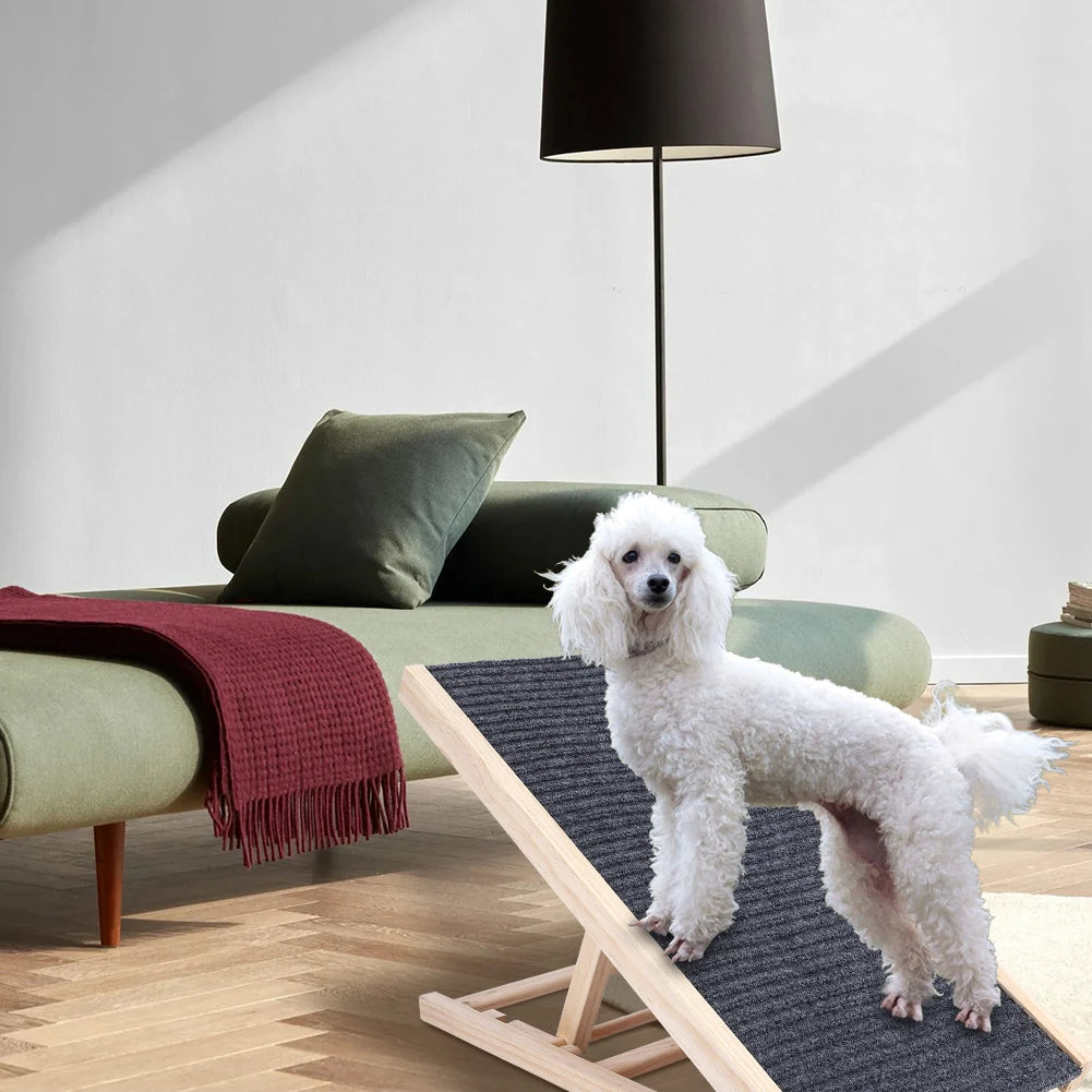 Dog Ramp Ladder Natural Pine Wood | Lightweight Folding |  Anti-skid Adjustable 2 Height Climbing Ladder for Cats, Dogs and small Animals