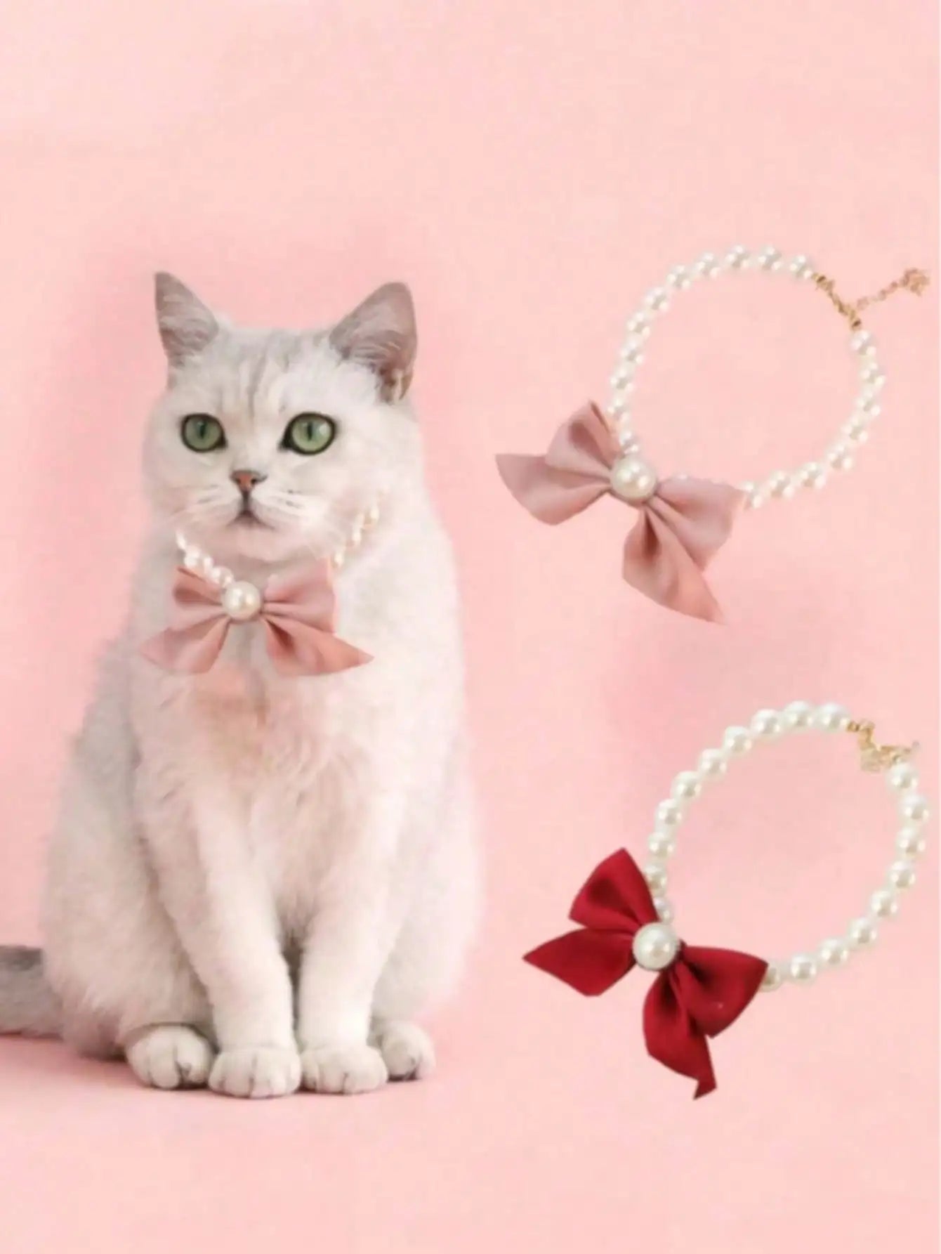 1pc Pet Cat Pearl Necklace, Cute Pearl Bow Tie Collar,Suitable For Small/Medium Dogs And Cats, Pet Christmas Decorative Necklace