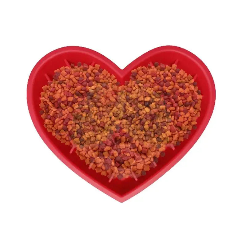 Slow Feeder Silicone Cat/Dog Bowl Heart Shape Feeder Non-Slip Design Anti-Choking With Suction Cups