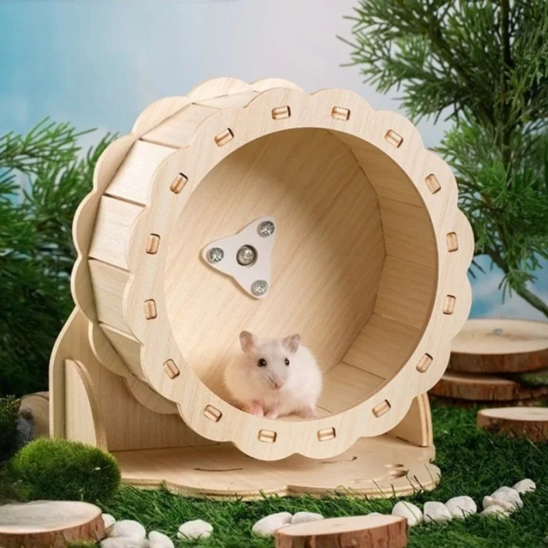 Wood Hamster Running Wheel, Squirrel Guinea Pig Treadmill, Toy Hamster Cage Exercise Running Wheel