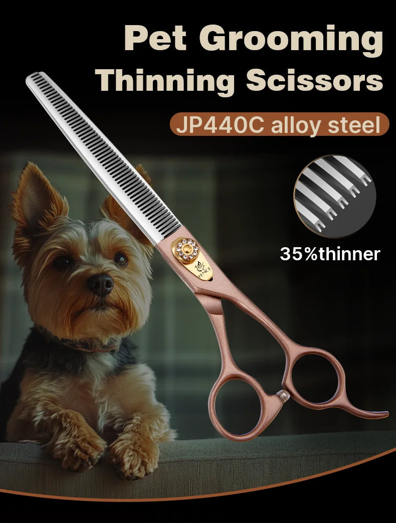 Fenice High-grade 7.5inch JP440C Steel Specials pet grooming thinner scissors Thinning rate 35%