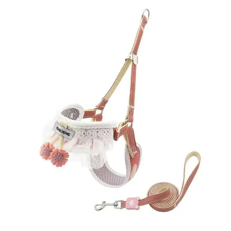 Dog Leash Cherry  Double Chest Back Harness for Small  Dog,  Leash Collar