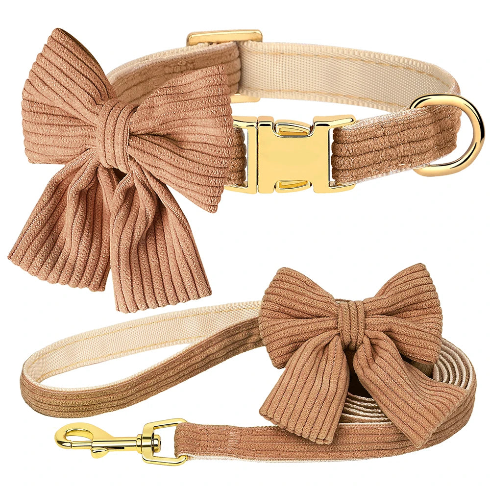 Dog Collar Leash Set Cute Bowknot |  Soft Velvet Pet Necklace Leashes  For Small Medium Dogs