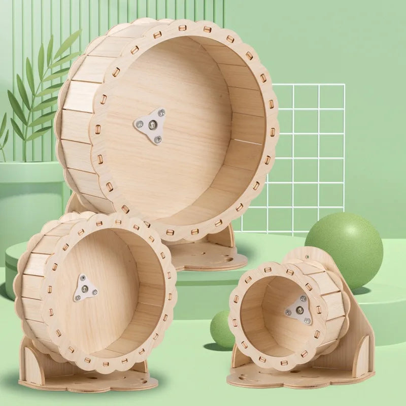 Wood Hamster Running Wheel, Squirrel Guinea Pig Treadmill, Toy Hamster Cage Exercise Running Wheel