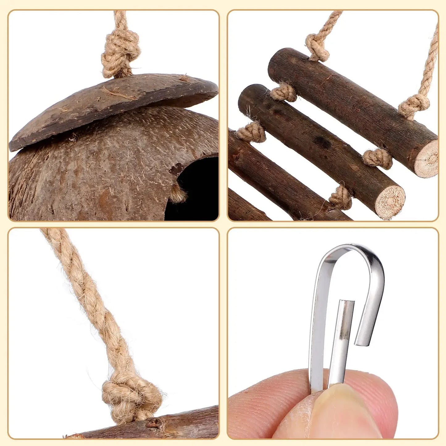Coconut Shell Reptile Hideout with Ladder, Terrarium Tank Decor for Lizards & Geckos