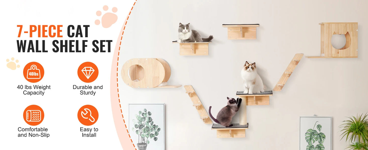 SucceBuy Wall Mounted Cat Wall Shelves and Perches with Jumping Boards Hammocks &  Tree Cat Furniture and Shelves