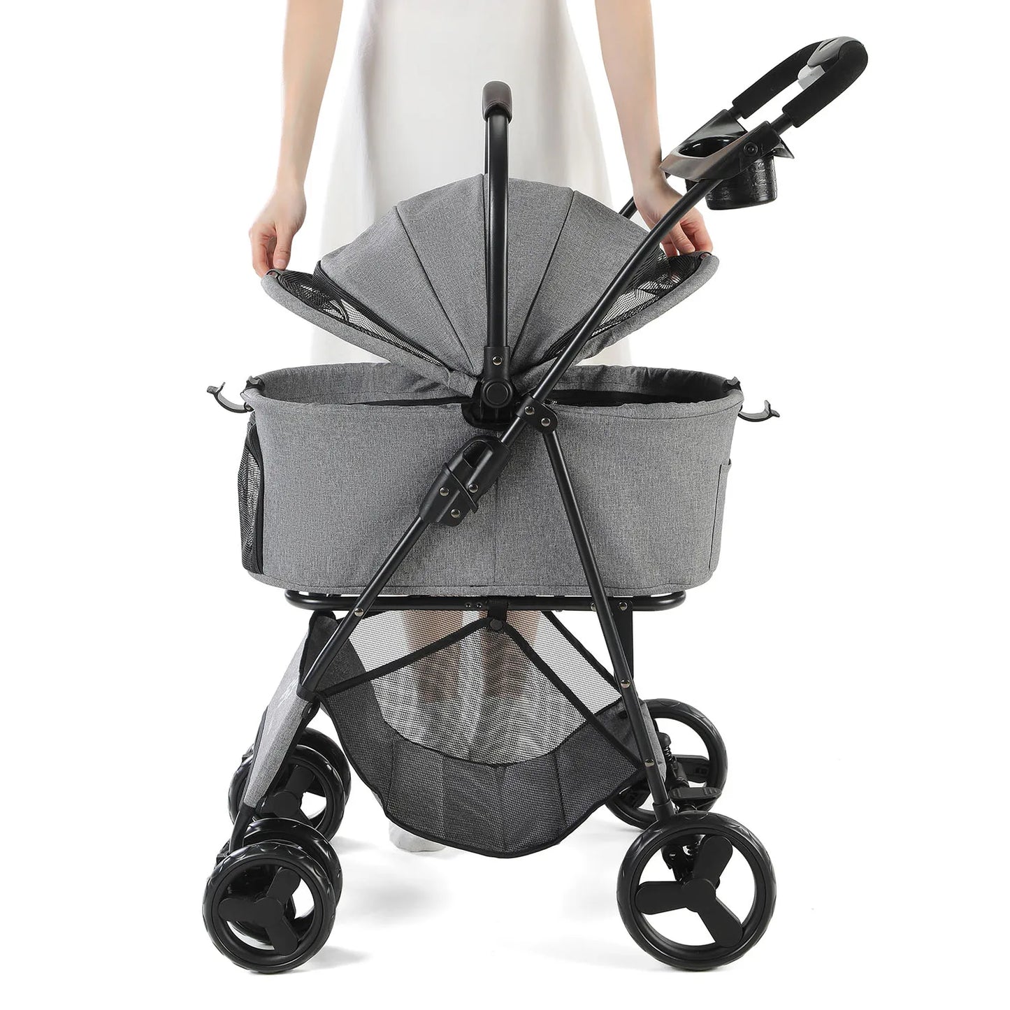 3 in 1 Pet Stroller with Removable Carrier, Folding Stroller for Small/Medium Dogs and Cats, Waterproof, All-Terrain, with Sun Screen