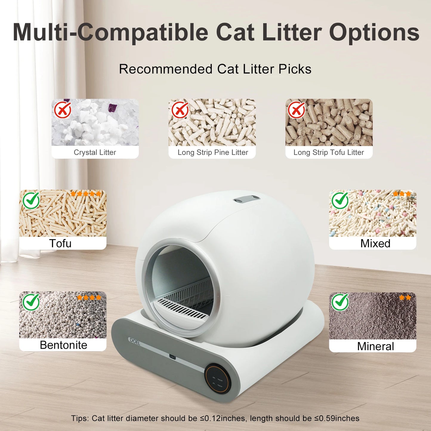 DOEL Self Cleaning Cat Litter Box 65L Automatic w/ Trash Bag & Litter Mat Smart Cat Toilet App Control 2.4G WiFi