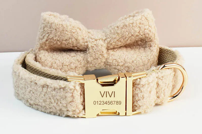 Luxury Personalized Dog Collar Harness Leash set custom,  Logo detachable dog bow tie collar leash diy