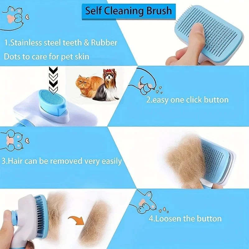 1pc Gentle Dog & Cat Grooming Brush - 1-Touch Detangling/3-Minute Deshedding, Ergonomic Handle, , Easy Clean