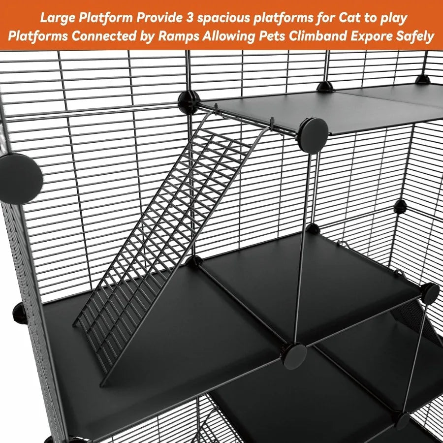 3 Tier Indoor Large Wire Cat Cage with DIY Playpen Design for 12 Cats Kittens, Guinea Pigs, Ferrets, Chinchillas and Rabbits