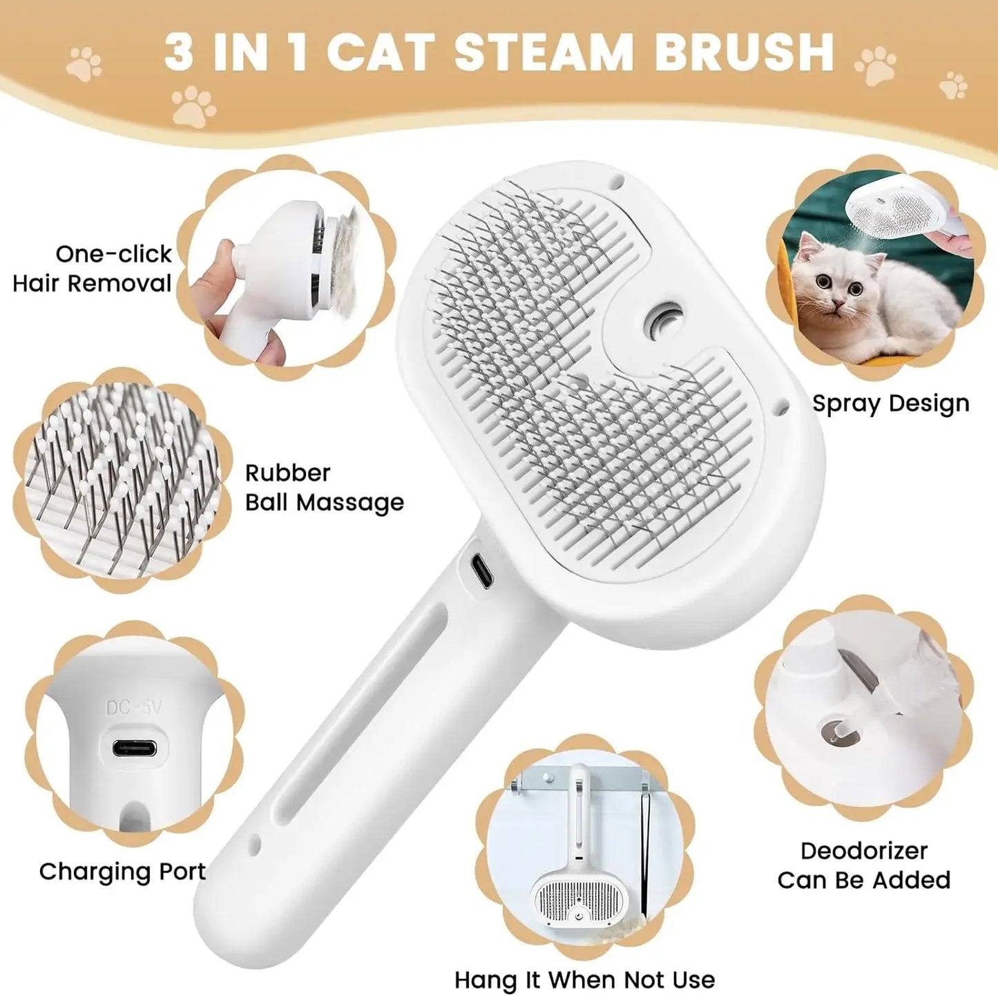 Upgraded Pet Spray Grooming Comb Steamy Floating Hair Removal Cleaning Brush Styling for Dogs & Cats Accessories