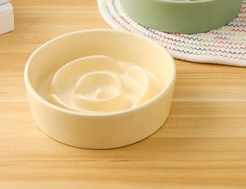 Ceramic Cat Dog Bowl, Ideal for Small and Medium-Sized Dogs, Slow Feeder Anti-Choking