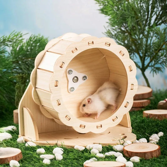 Wood Hamster Running Wheel, Squirrel Guinea Pig Treadmill, Toy Hamster Cage Exercise Running Wheel