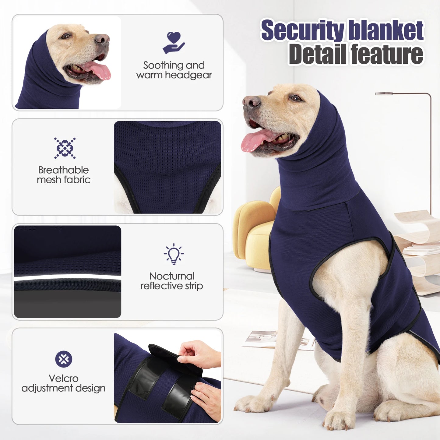 Anxiety Vest and Coat-Keep Pet Calm, Jacket for Thunder, Fireworks, Anti Anxiety Vest for Dogs and Cat Body and Ear