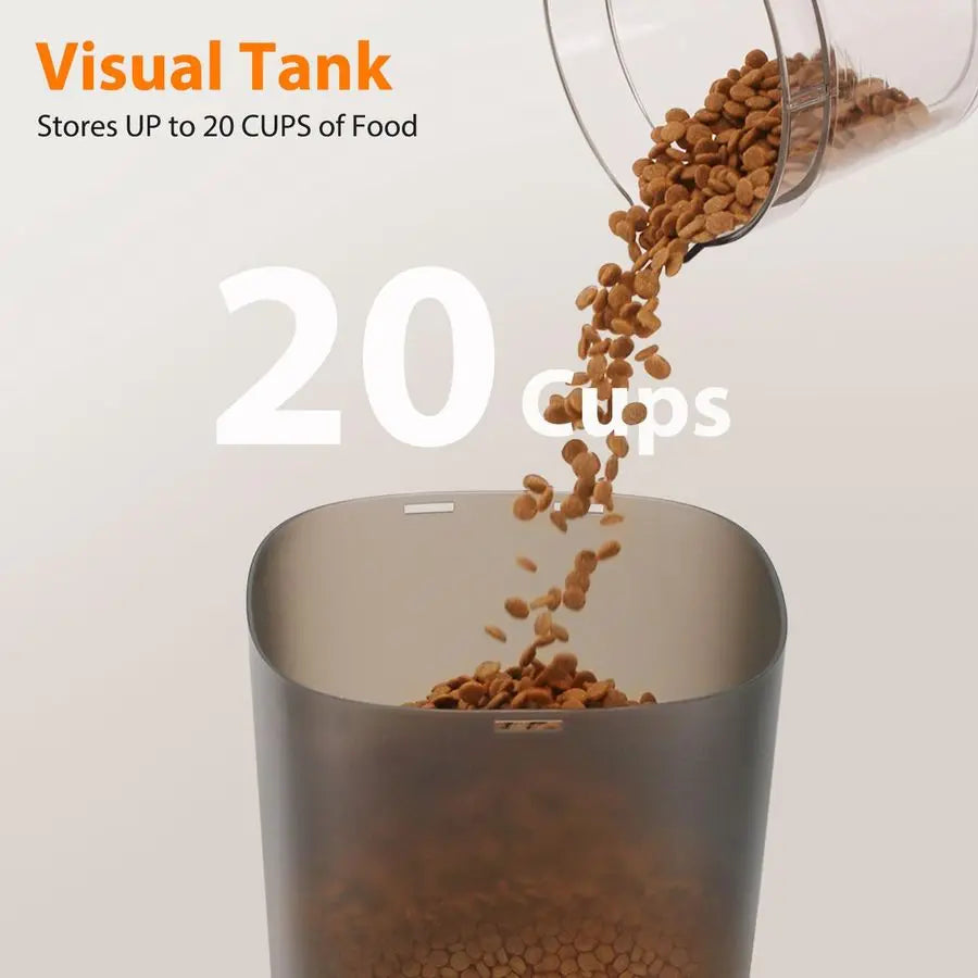 Cat Feeders for Two Cats, 5L 20 Cups Double Automatic Food Dispenser with 2 Stainless Bowls, Timer Setting 20 Portions