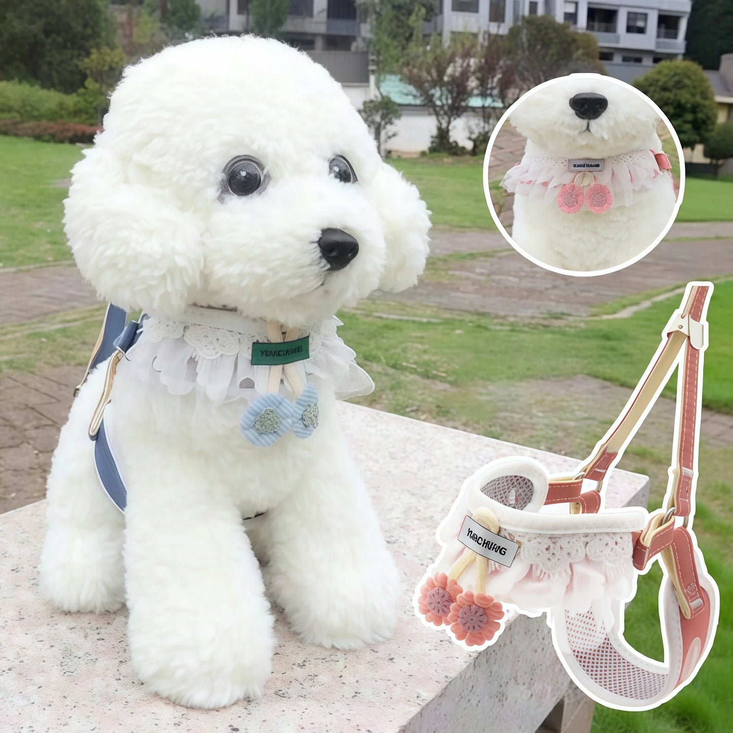 Dog Leash Cherry  Double Chest Back Harness for Small  Dog,  Leash Collar