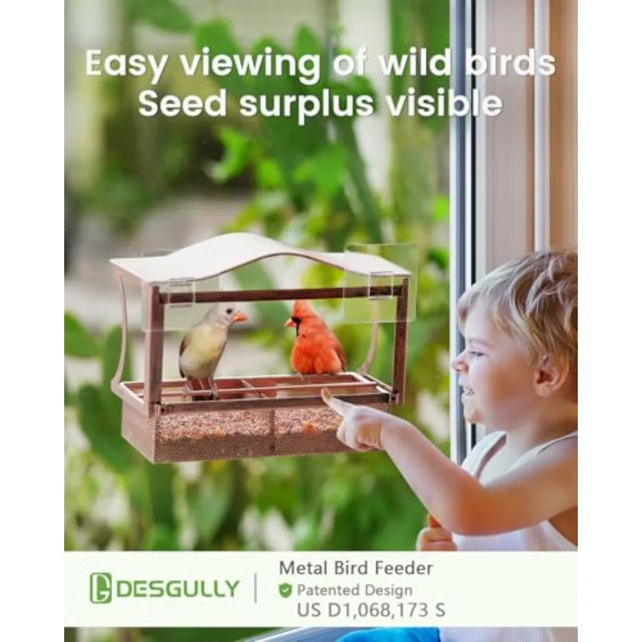 【Spot goods】Window Bird Feeder Metal - with Strong Suction Cups Large Outdoor for Viewing Bird Watching Gift Curved