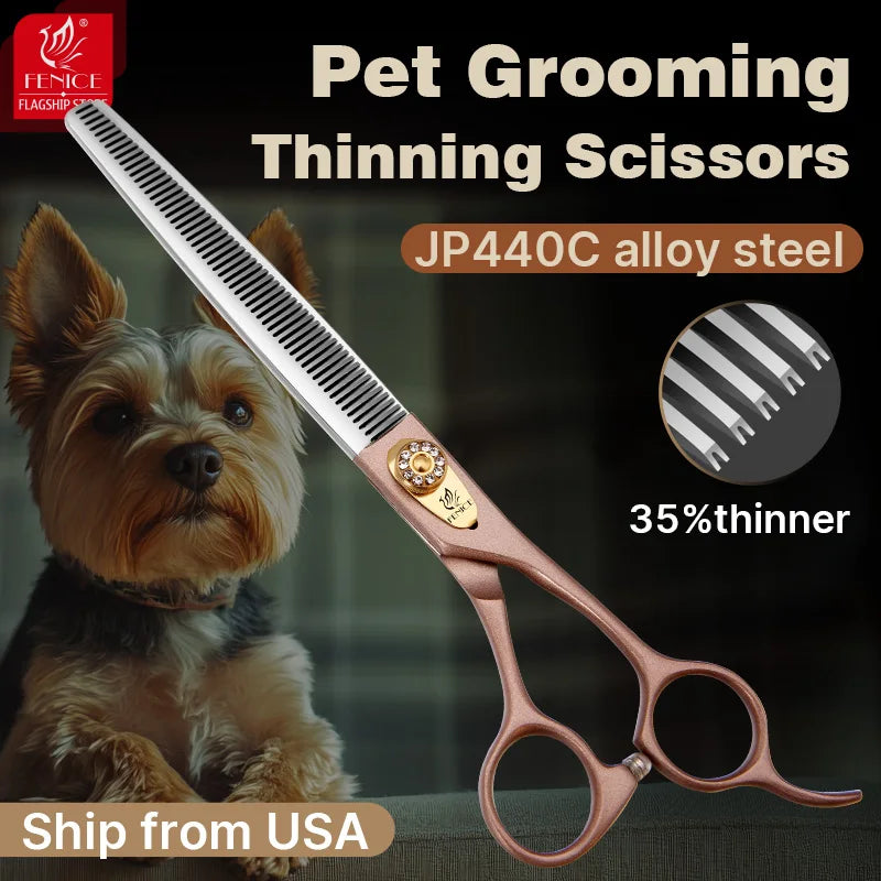 Fenice High-grade 7.5inch JP440C Steel Specials pet grooming thinner scissors Thinning rate 35%