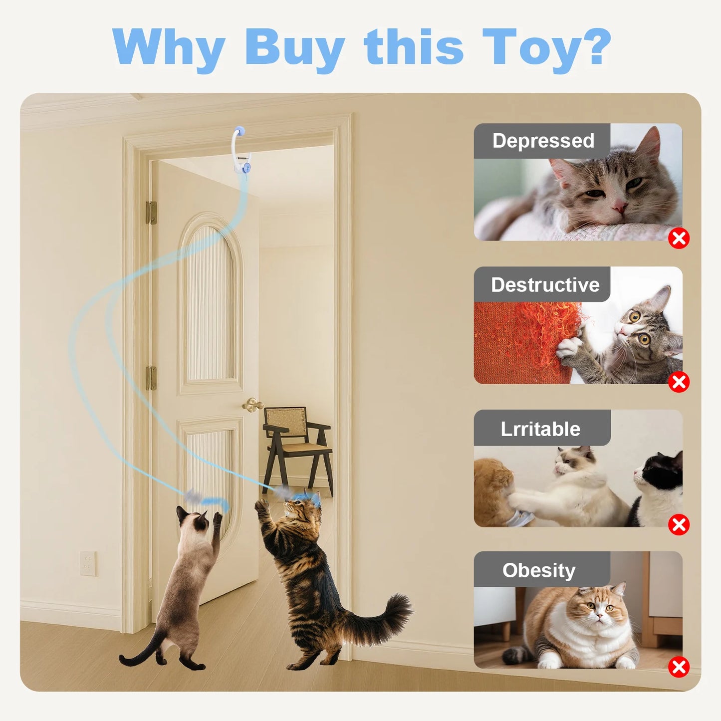 Electric Door Hanging Cat Toy | Retractable Interactive USB Rechargeable  Toys