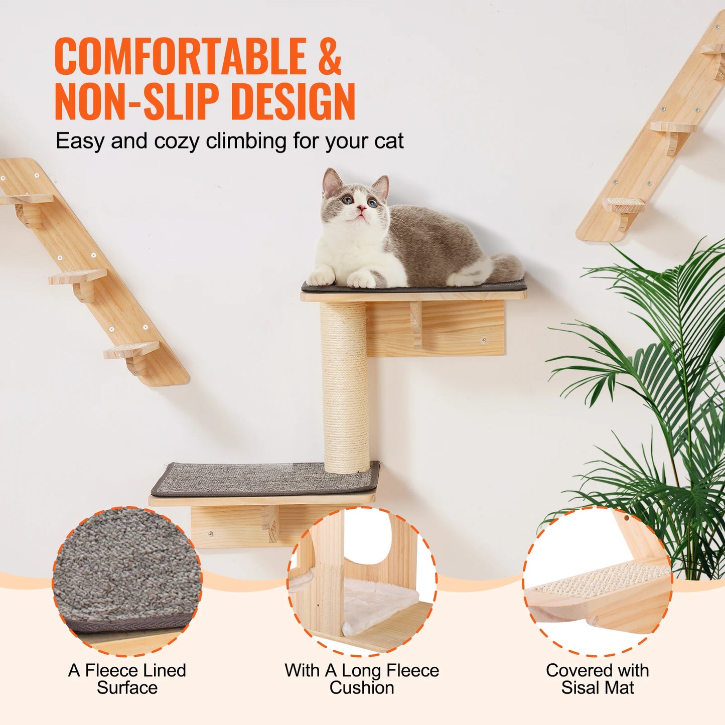 SucceBuy Wall Mounted Cat Wall Shelves and Perches with Jumping Boards Hammocks &  Tree Cat Furniture and Shelves