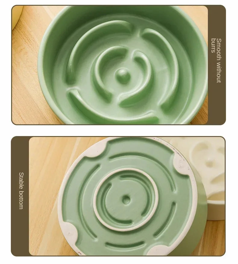 Ceramic Cat Dog Bowl, Ideal for Small and Medium-Sized Dogs, Slow Feeder Anti-Choking