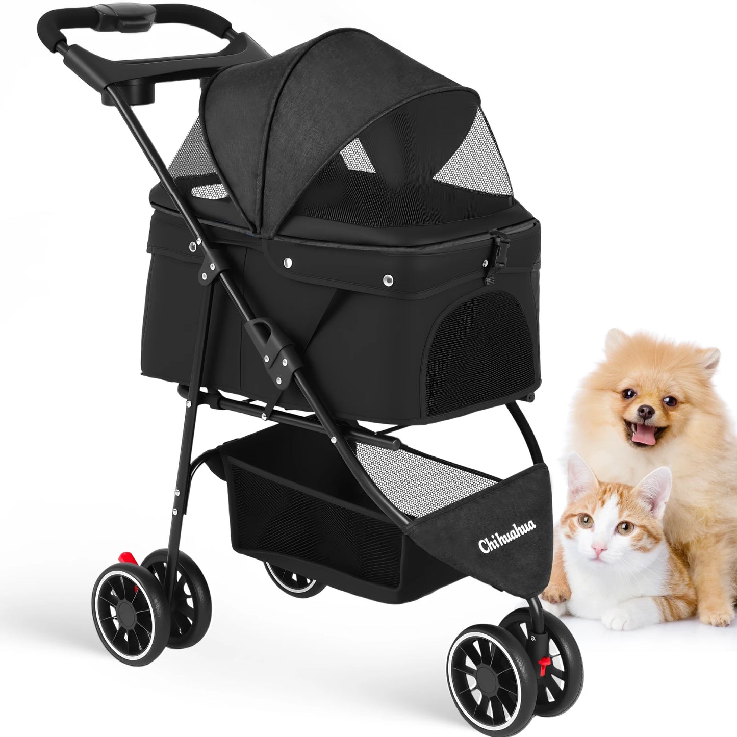 Pet Stroller For Small Puppy Dogs & Cats Travel Portable, Foldable Carrier