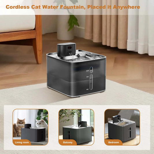 Wireless Water Fountain 5000mAh Rechargeable 304 Stainless Steel Quiet Automatic Induction Pet Water Dispenser For Cats Dogs