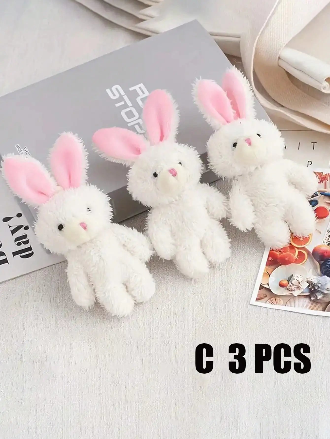 3-Pack White Plush Rabbit Dog Toys with Pink Ears, Soft Chew & Squeaker for Small to Medium Dogs