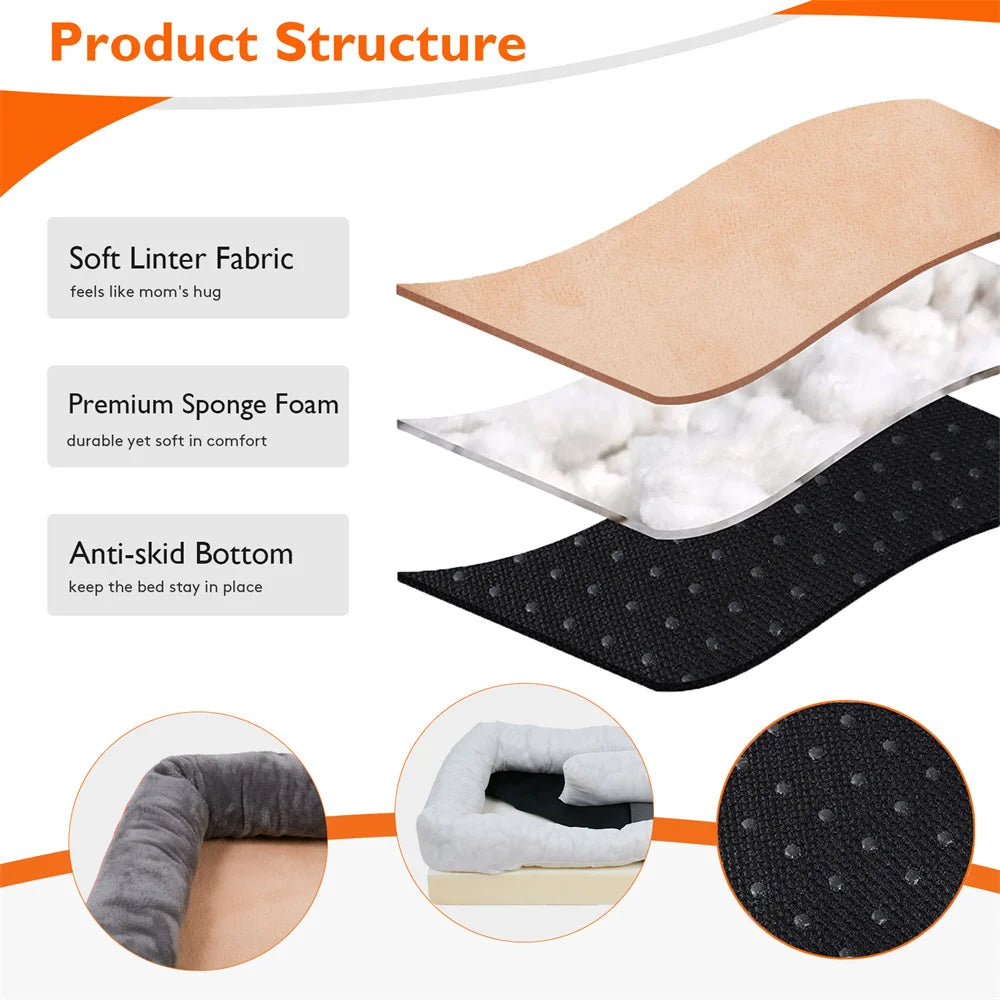 Jumbo Large Orthopedic Dog Bed Memory Foam | Waterproof Elevated Cushion Warm Puppy Bolster Couch Removable Cover