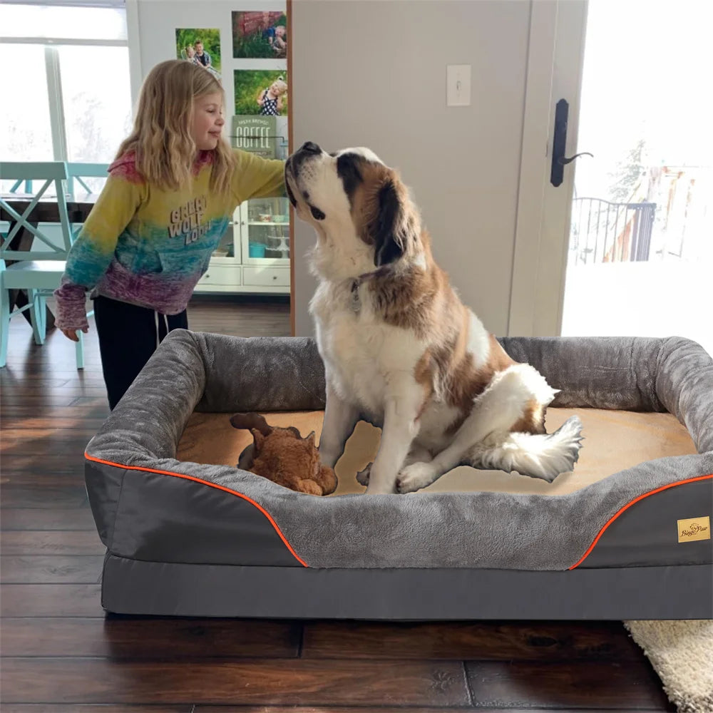 Jumbo Large Orthopedic Dog Bed Memory Foam | Waterproof Elevated Cushion Warm Puppy Bolster Couch Removable Cover