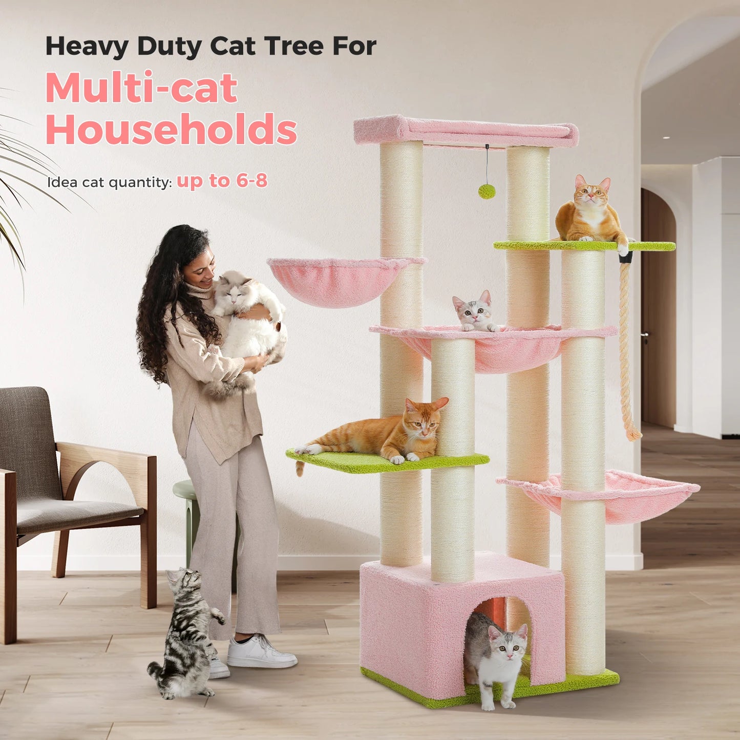 Large Tree Robust Cat Tower with Several Levels| Cat House Climbing Tree with Hammock 11 Sisal Posts  Perch