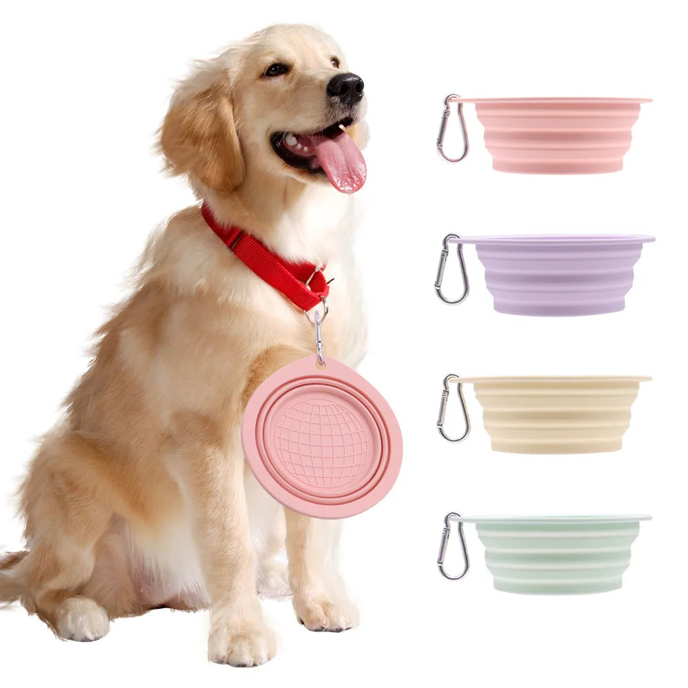 Collapsible Silicone Dog Food/Water Bowl, Outdoor Travel Portable  with Carabiner