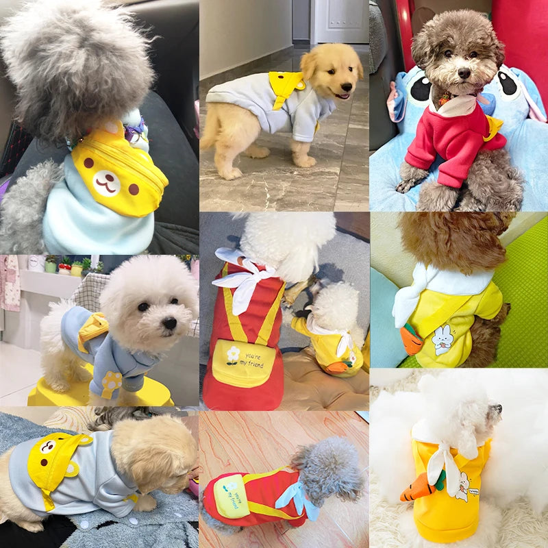 Winter Dog Clothes | Cute Cartoon Dog Warm Hoodie Sweatshirt | Dog Costume Outfits