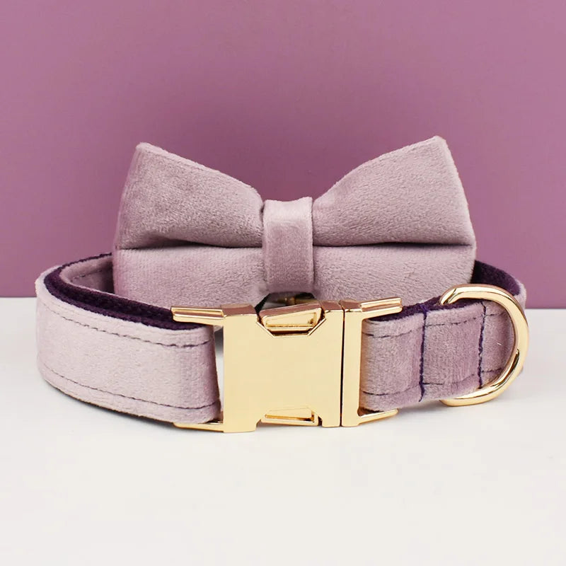 Velvet Dog Collar Leash Free Engrave for Medium Large Dogs Pet Necklace Accessories