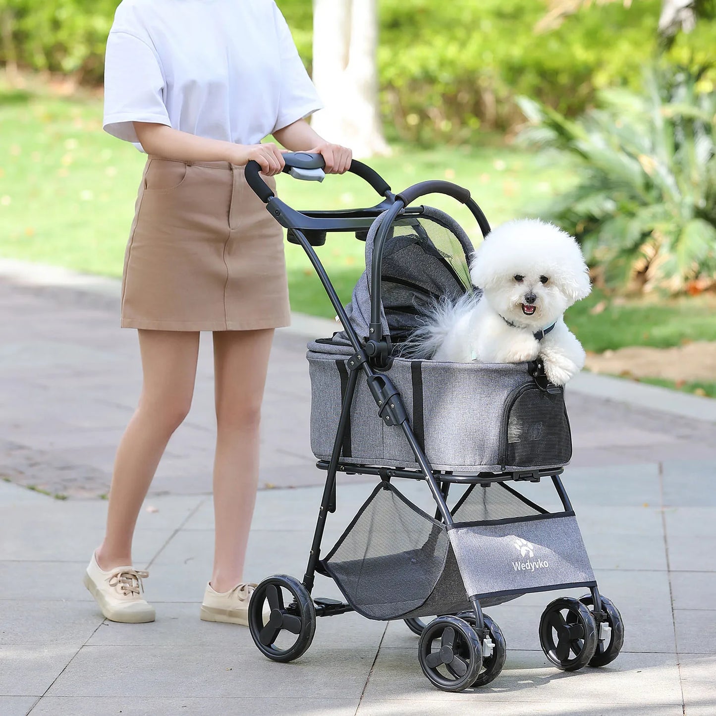 3 in 1 Pet Stroller with Removable Carrier, Folding Stroller for Small/Medium Dogs and Cats, Waterproof, All-Terrain, with Sun Screen