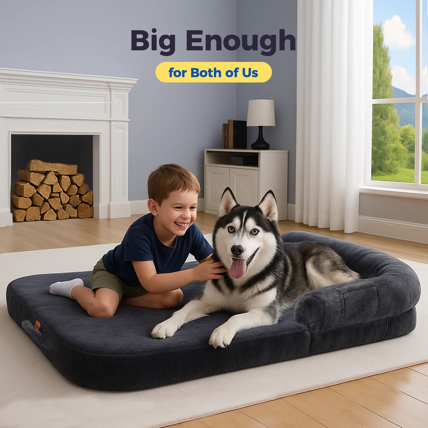 Foldable Dog Bed, Plush Pet Couch Bed for Large Dogs, Washable Sofa Bed with Non-Slip Bottom
