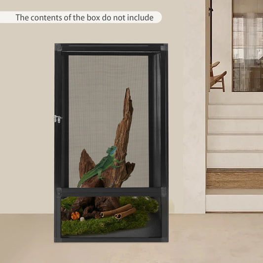 Micro Habitat Terrarium Enclosure, Rectangular Freestanding Reptile Feeding Box Pet Net Box Black 20kg