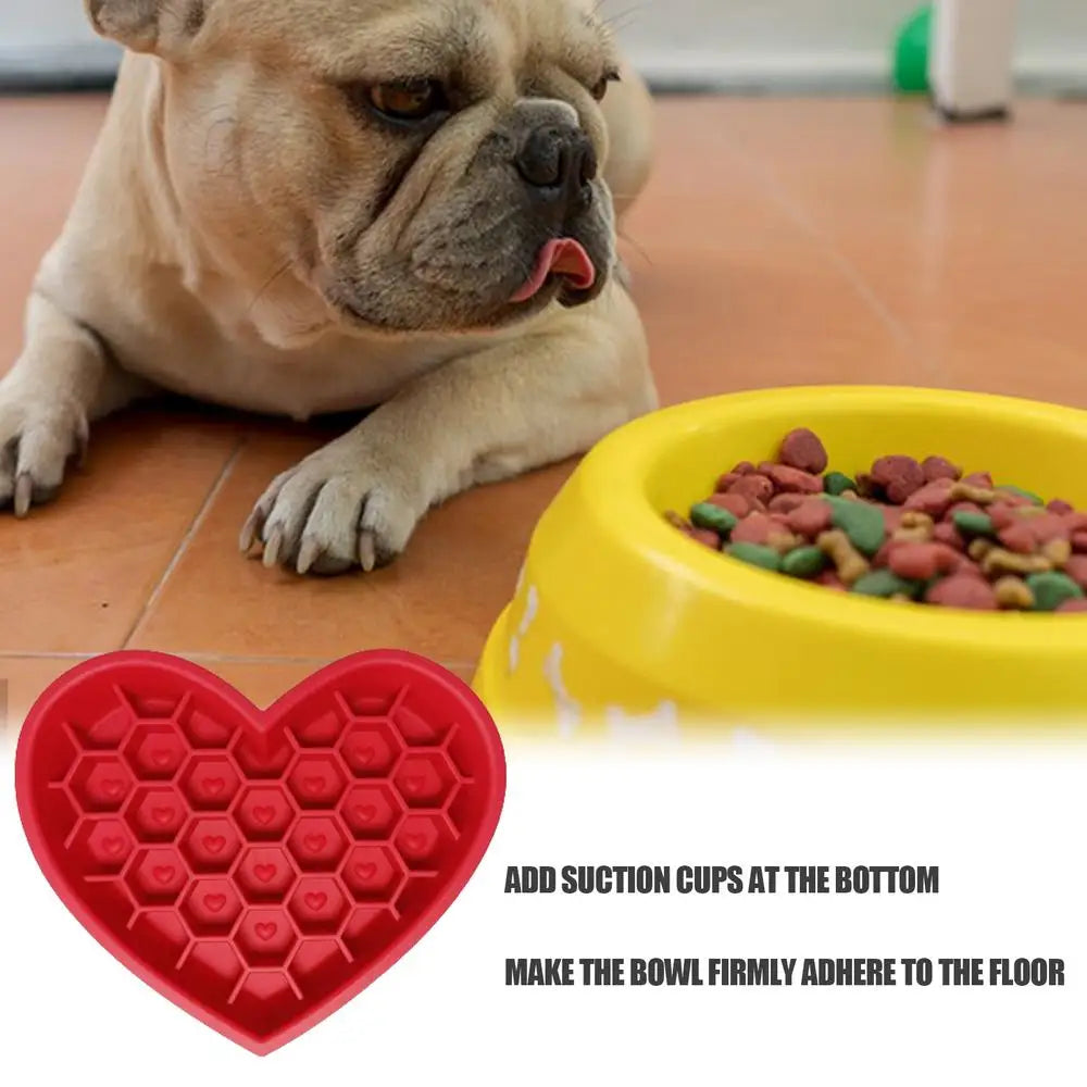 Slow Feeder Silicone Cat/Dog Bowl Heart Shape Feeder Non-Slip Design Anti-Choking With Suction Cups